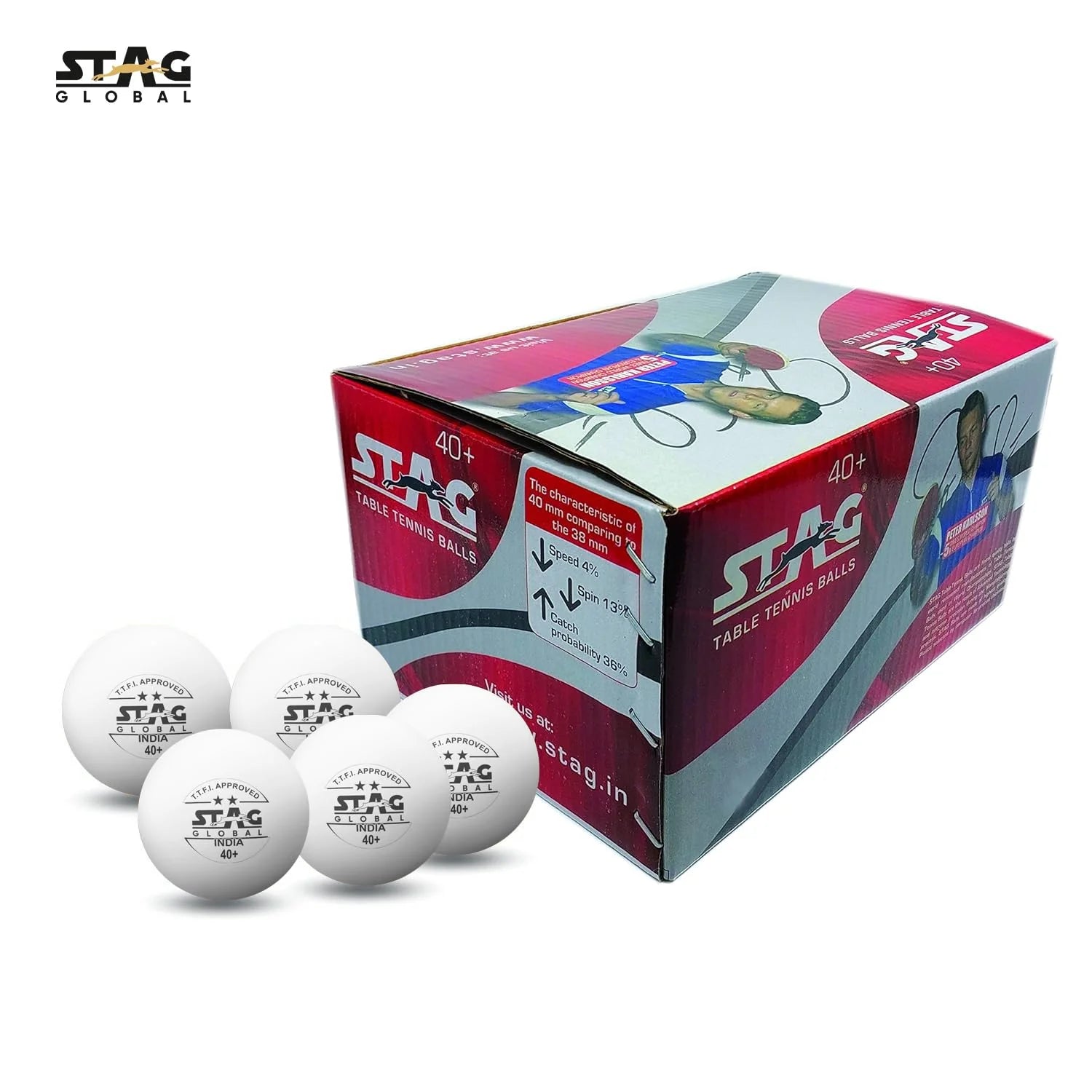 STAG 2 Star Plastic Table Tennis Ball White (Pack of 6) Secondary image