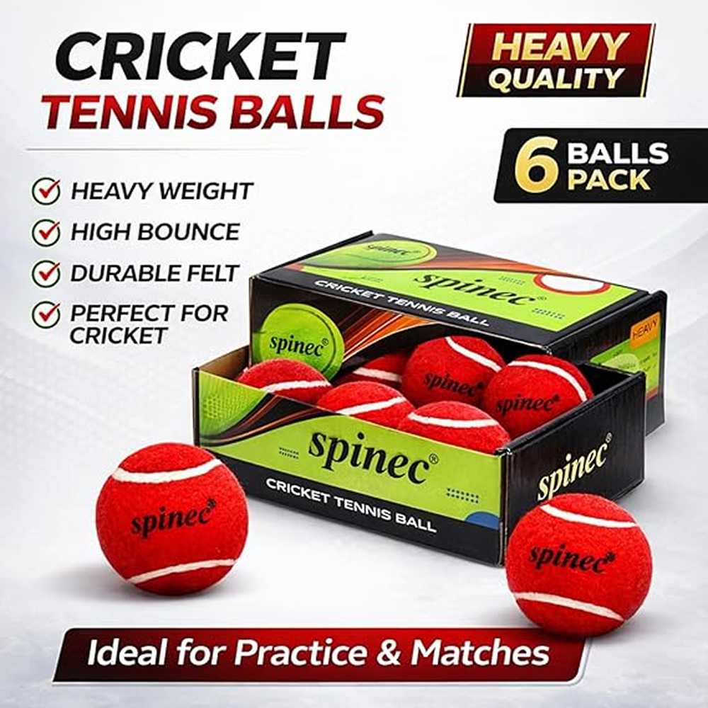 Heavy Cricket Tennis Ball (Red, Pack of 6)