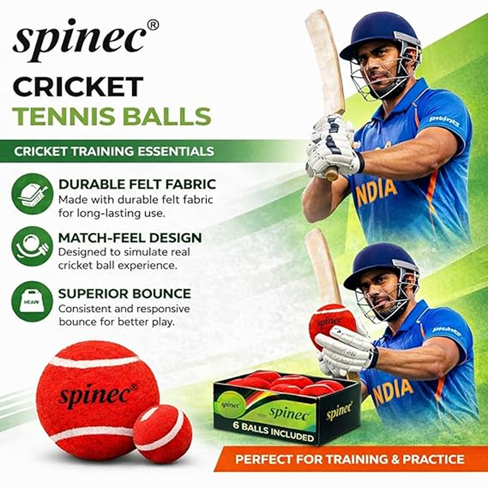 Heavy Cricket Tennis Ball (Red, Pack of 6)