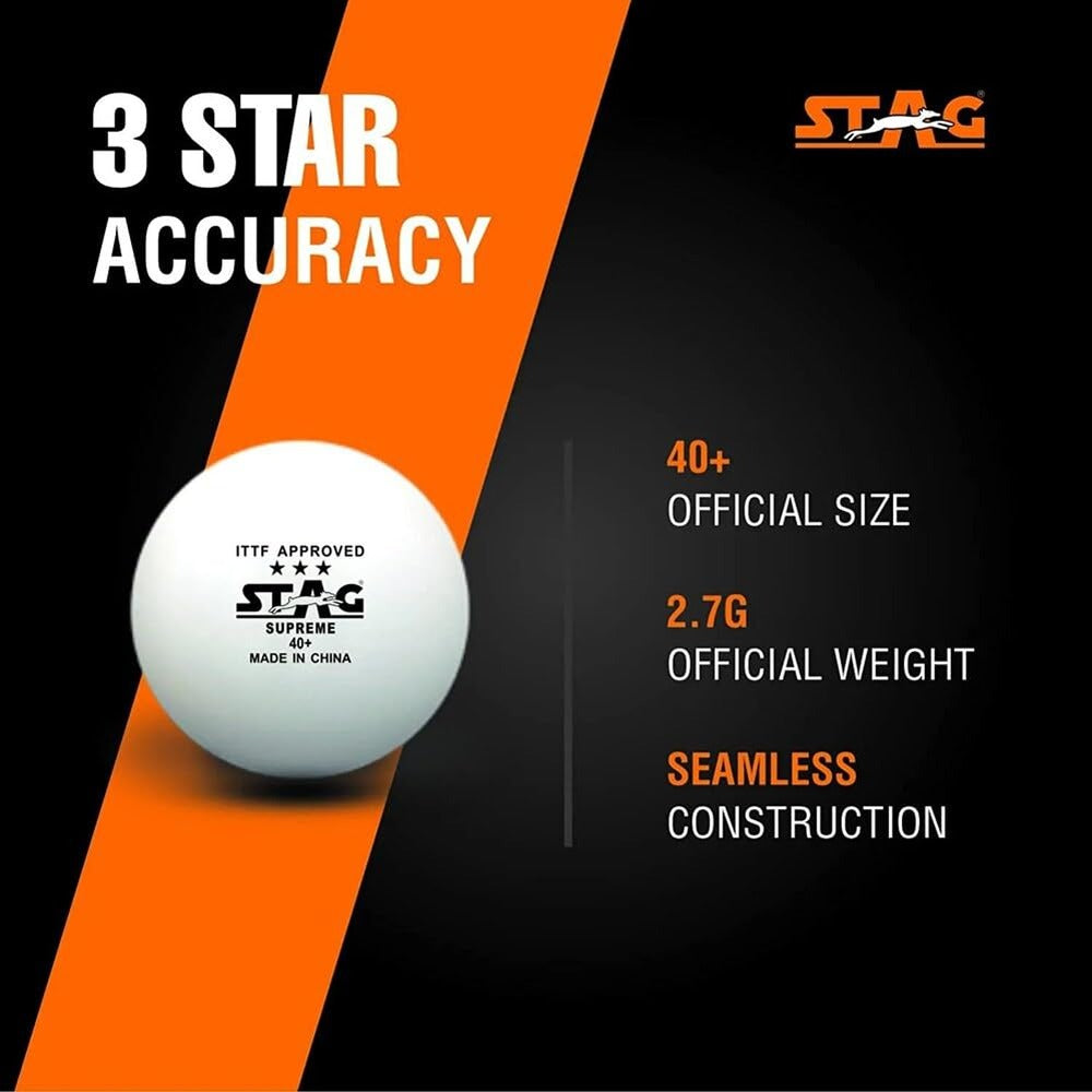 STAG 3 Star Supreme Table Tennis Plastic Ball (Pack of 3 White)